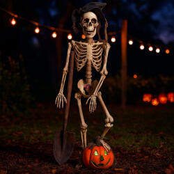 D&D Animált Halloweeni csontváz ásóval, töklámpással, Led világítással 90 cm (DD69667)