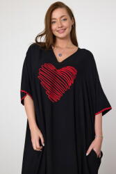 Vale Woman Rochie oversize neagra cu broderie inima rosie Talie unica