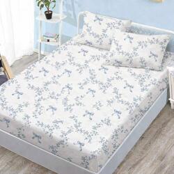 Ralex Pucioasa Husa de pat finet alba cu flori albastre mici si model delicat + 2 fete perna cu elastic 160x200 (RPU-107715)