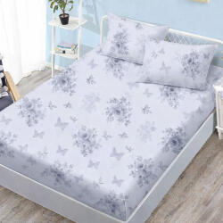 Ralex Pucioasa Husa de pat finet gri deschis cu flori si fluturi eleganti + 2 fete perna cu elastic 160x200 (RPU-107720)