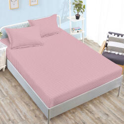 Ralex Pucioasa Husa de pat damasc roz somon cu dungi elegante 160x200 180x200 + 2 fete perna (RPU-96872)