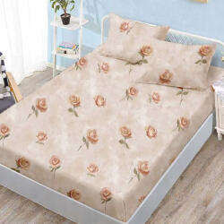 Ralex Pucioasa Husa de pat finet bej cu trandafiri vintage si efect marmorat + 2 fete perna cu elastic 160x200 (RPU-107709)