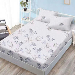 Ralex Pucioasa Husa de pat finet alba cu flori gri discrete + 2 fete perna cu elastic 160x200 (RPU-107710)