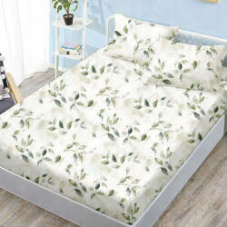 Ralex Pucioasa Husa de pat finet alba cu frunze verzi naturale + 2 fete perna cu elastic 160x200 (RPU-107714)