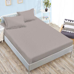 Ralex Pucioasa Husa de pat damasc taupe cu dungi fine 160x200 180x200 + 2 fete perna (RPU-96865)