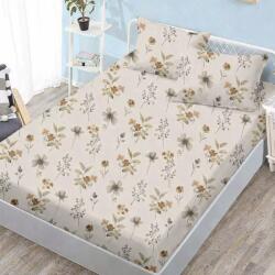 Ralex Pucioasa Husa de pat finet alba cu flori bej si accente maro + 2 fete perna cu elastic 160x200 (RPU-107722)