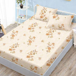 Ralex Pucioasa Husa de pat finet crem cu flori maro si accente aurii + 2 fete perna cu elastic 160x200 (RPU-107713)