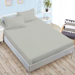 Ralex Pucioasa Husa de pat damasc gri deschis perlat cu dungi fine 160x200 180x200 + 2 fete perna (RPU-96864)