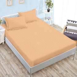 Ralex Pucioasa Husa de pat damasc piersica cu dungi fine 160x200 180x200 + 2 fete perna (RPU-96863)