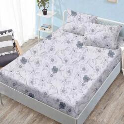 Ralex Pucioasa Husa de pat finet gri deschis cu flori elegante si contururi fine + 2 fete perna cu elastic 160x200 (RPU-107719)