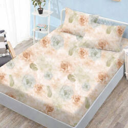 Ralex Pucioasa Husa de pat finet bej cu flori pastelate si frunze delicate + 2 fete perna cu elastic 160x200 (RPU-107723)