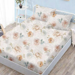 Ralex Pucioasa Husa de pat finet alba cu flori romantice in nuante pastel + 2 fete perna cu elastic 160x200 (RPU-107721)