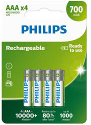 Philips AAA NiMH 700 mAh újratölthető akkumulátor, 4 darabos csomag (Phil-R03B4A70/10)
