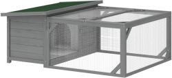 PawHut Coteț pentru iepuri cușcă din lemn cu acoperiș bitumat rabatabil, curte de alergare, uși 125, 5x100x49 cm Gri | Aosom Romania (D51-181V00GY)