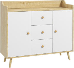 HOMCOM Comodă cu 3 Sertare și 2 Dulapuri cu Rafturi, Bufet Modern din PAL și Lemn de Pin, 90x32x80 cm, Alb | Aosom Romania (838-182ND) Bufet