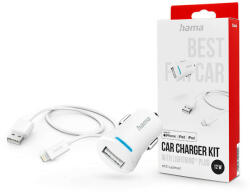Hama USB szivargyújtó töltő adapter + USB - Lightning kábel - 12W - HAMA ChargerKit with Lightning Plug - fehér (201610)