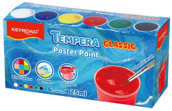 Keyroad Tempera készlet, tégelyes, 6 x 25 ml, ecsettel, Keyroad, műanyag dobozban (KR972982) - tintasziget