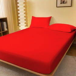 Ralex Pucioasa Husa de pat jersey rosu cardinal din bumbac 100% cu elastic + 2 fete de perna incluse (RPU-75066)