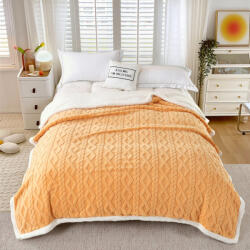 Ralex Pucioasa Patura tricotata cu blanita galben orange 200x230 cm (RPU-79880) Patura