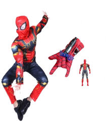 DEPOX Set costum, manusa cu ventuze si figurina Iron Spiderman, marimea S, 3-5 ani, rosu (0575) Costum bal mascat copii