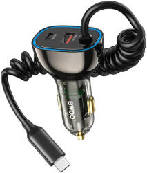 BWOO CC96C 30W PD autós töltő 1x USB-C csatlakozó, 1x USB csatlakozó, USB-C kábellel, szürke (CC96C)