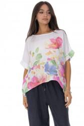 RohBoutique Bluza din in cu flori pictat , Alb Br2970