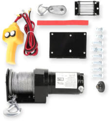 Haina Minőségi 12V/24V elektromos csörlő 1360 kg-os teherbírás, 10m/5mm acélsodrony, duplázó csiga, HA-2254