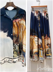 BeUnique Fashion Toscan mintás nadrág ing szett Dark Blue One Size