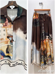 BeUnique Fashion Toscan mintás nadrág ing szett Coffee One Size