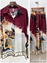 BeUnique Fashion Toscan mintás nadrág ing szett Burgundy One Size