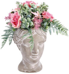 AdTrend Vaza ceramica cu plante artificiale verzi roz 18 x 18 x 36 cm (107032B)
