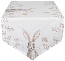 Clayre & Eef Traversa de masa bumbac alb bej model Iepuras 160x50 cm (REB65deco) Fata de masa