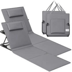 SONGMICS Set 2 sezlonguri plaja pliabile, spatar reglabil in 4 pozitii, tetiera, buzunar depozitare, 158x55 cm, gri (EZ-GCB251G11)