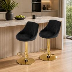ARTOOL Set 2 scaune de bucatarie/bar, Artool, Kast, rotativ, catifea neagra, picior metal auriu, 45.5x49x85-105 cm (3973_1-S2)