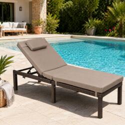 SONGMICS Sezlong gradina cu saltea groasa si tetiera, ratan PE si metal, maxim 150 kg, 195x65x40 cm, maro (EZ-GCB27BR)