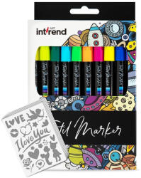 Intrend Set 20 markere colorate Intrend, cu 5 sabloane pentru pictura tricourilor, gentilor, lavabile din tesatura, incaltamintei sau alte materiale textile, 25 piese (4260426119724)