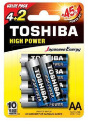 Toshiba Ceruzaelem AA (LR6) , 1.5 Volt , 6 darab , tartós , elem , High Power , TOSHIBA (00152658)