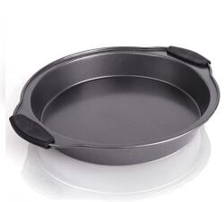 HEYNNA Tava de copt rotunda, Tava pentru prajituri din otel carbon neaderenta, Rezistenta pana la 230°C, Manere detasabile din silicon, Ideala pentru coacerea painii, a prajiturilor (HEYN-000040)
