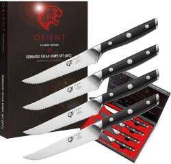 Orient Set 4 cutite Orient, Origin Series, din otel inoxidabil german X50 Ultra +, lama zimtata, protectie pentru lama, negru (5060535841252)