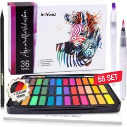 Intrend Set de vopsea tip acuarela Int! rend, 36 acuarele, o pensule 2 x pensule cu rezervor de apa, 15 x hartie pentru desen (4260426119694)