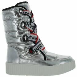 Juicy Couture Női hótaposó - Diletta bélelt téli cipő - méret 40 - ezüst, shiny nylon, nappa pu, platform talp, fűzős, meleg, divatos, prémium csizma