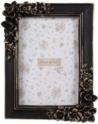 Clayre & Eef Asztali képkeret, fali fekete arany polirezin 15x2x20 cm, 10x15 cm (2F1186)