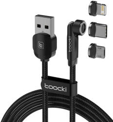 Toocki mágneses töltő- és adatkábel 3 féle fejjel 1m fekete (TXCDZ3T-LY01) (TXCDZ3T-LY01)