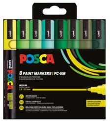 Uni Dekormarker készlet, 1, 8-2, 5 mm, UNI "Posca PC-5M", 8 különböző zöld szín (302422441)