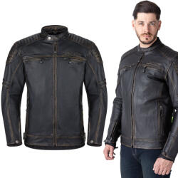  Bőr motoros kabát W-TEC Mungelli EVO, kivehető CE-védők, koptatott vintage stílus, steppelt panelek, puha kecskebőr vintage fekete-barna 4XL