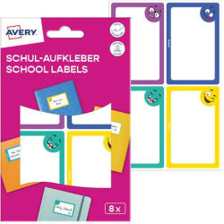 AVERY Füzetcímke, 68x46 mm, kézzel írható, AVERY ZWECKFORM, vicces, 8 címke/csomag (SCHOOL8S) - nyomtassingyen