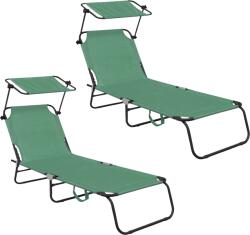 AGA 2x Șezlong de grădină reglabil cu acoperiș Verde deschis (2x MR4254-LightGreen)