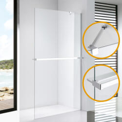 STUXI Milano Easy Plus Walk-in zuhanyfal, 130x200 cm, 8 mm vastag vízlepergető üveggel, helytakarékos stabilizátorral, polccal, törölközőtartóval (TL-6615-130-TL-6615C-2-TL-6615C-5-TL-6615C-6)