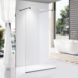 STUXI Milano Light Black falsíkra szerelhető Walk-in zuhanyfal, 100x200 cm, 8 mm vastag vízlepergető biztonsági üveggel, két távtartóval (TL-6615B-100-TL-6615BC-3-TL-6615BC-3)