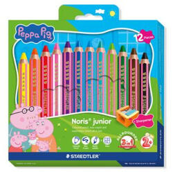 STAEDTLER Színes ceruza készlet, hatszögletű, jumbo, STAEDTLER „Noris® junior 140", Peppa malac, 12 szín (140 C12 L1) - mystock